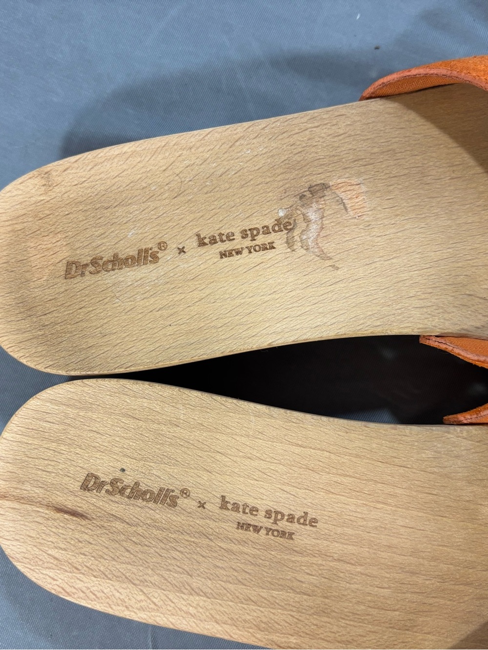 Women's Dr. Scholls x Kate Spade Orange Suede Slide Sandals with Wood Platform - Picture 3 of 6